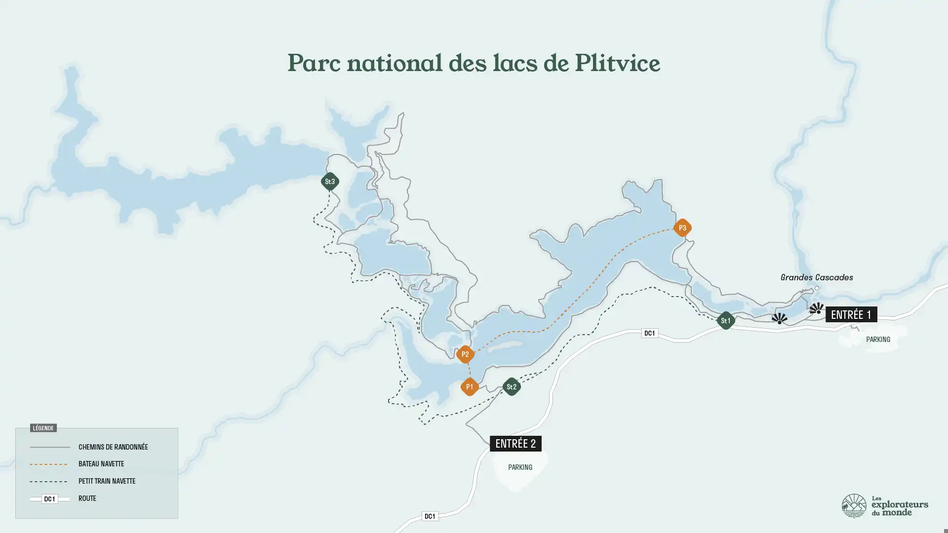 Carte du parc national des lacs de Plitvices en Croatie