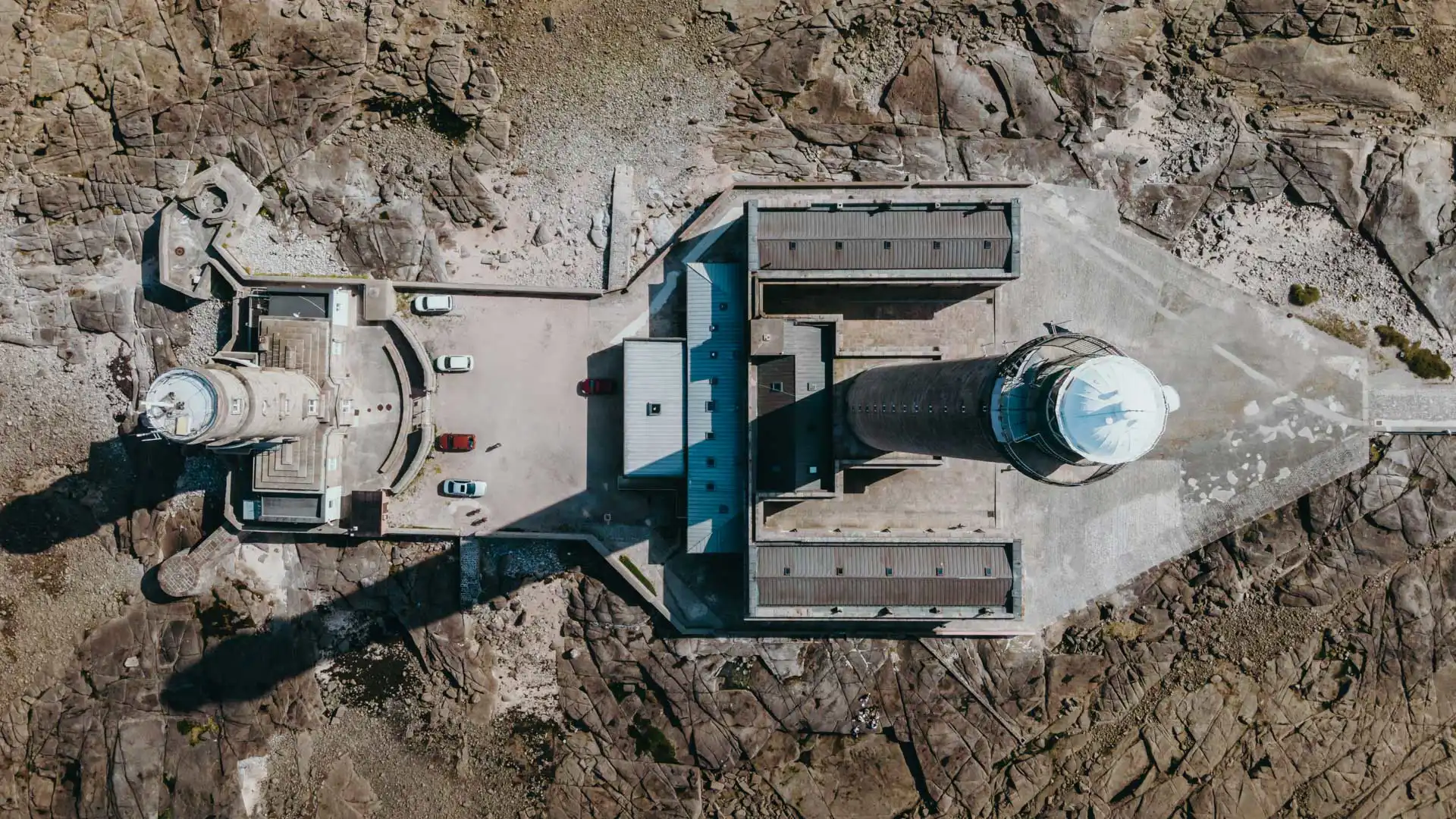 Phare de Gatteville à Barfleur, vue drone en top down